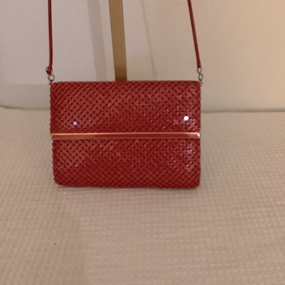 Red Handbag Vintage 6 x 4 inches with crossbody strap